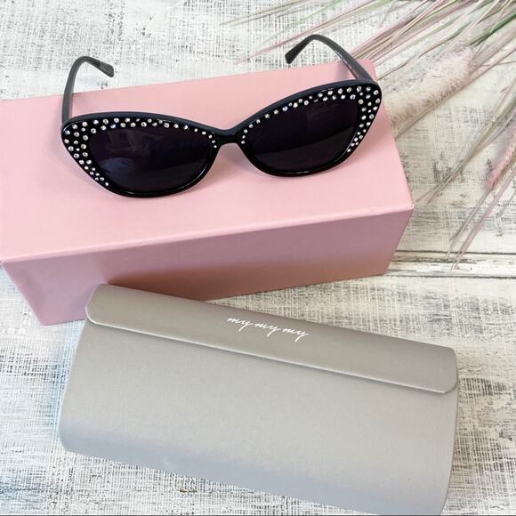 MyMyMy Black Rhinestone Franky Cat-Eye Acetate Sunglasses NIB Retail $108 main image 6